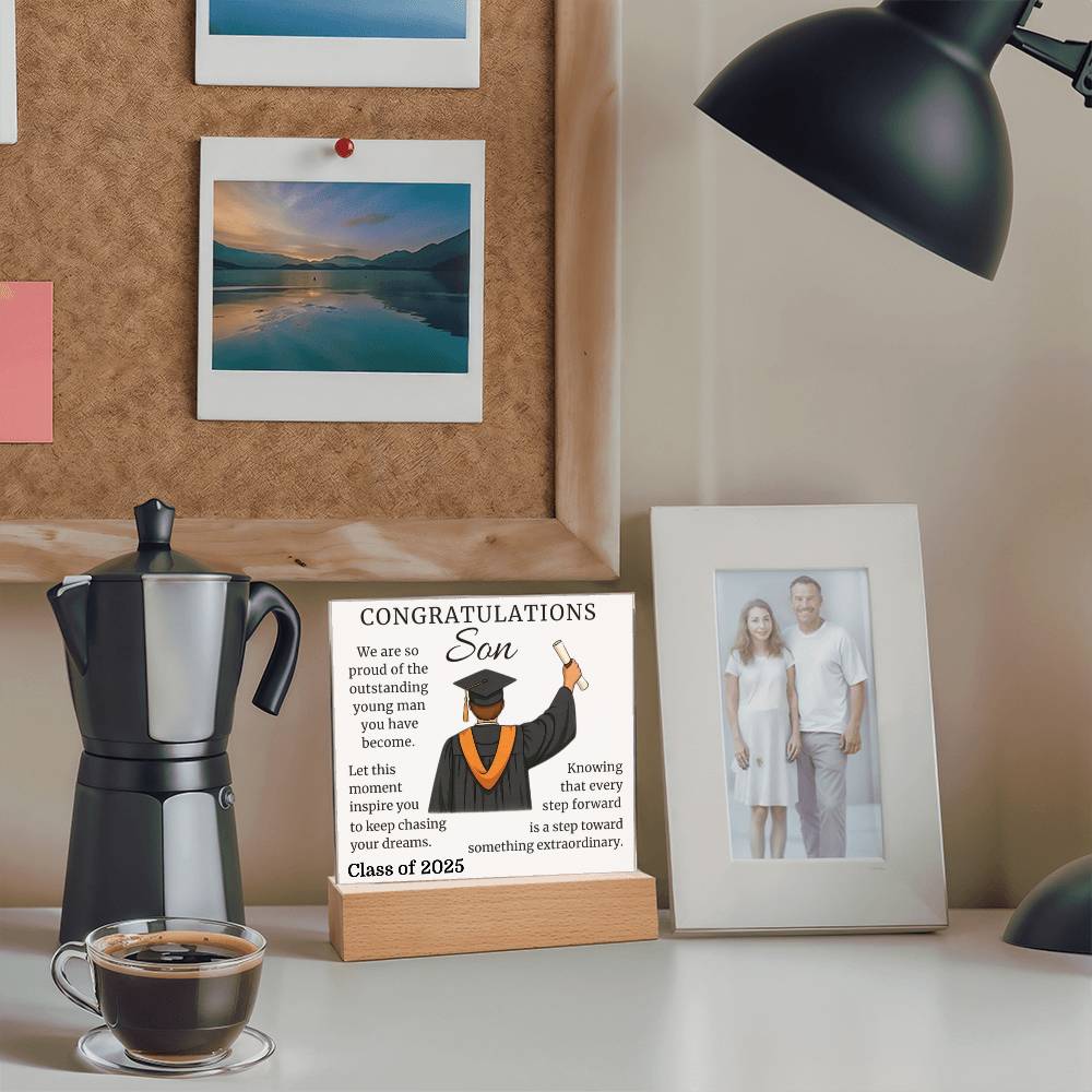 To Our Graduate Son – Onward & Upward-Printed Square Acrylic Plaque (personalize with year of graduation)