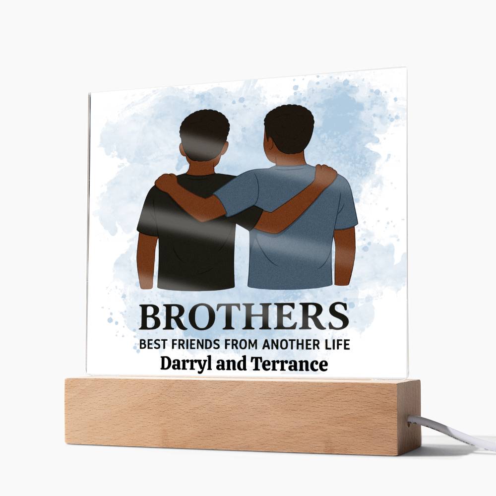 Brothers for Life – A Bond Beyond Blood-Printed Square Acrylic Plaque (personalize with names)