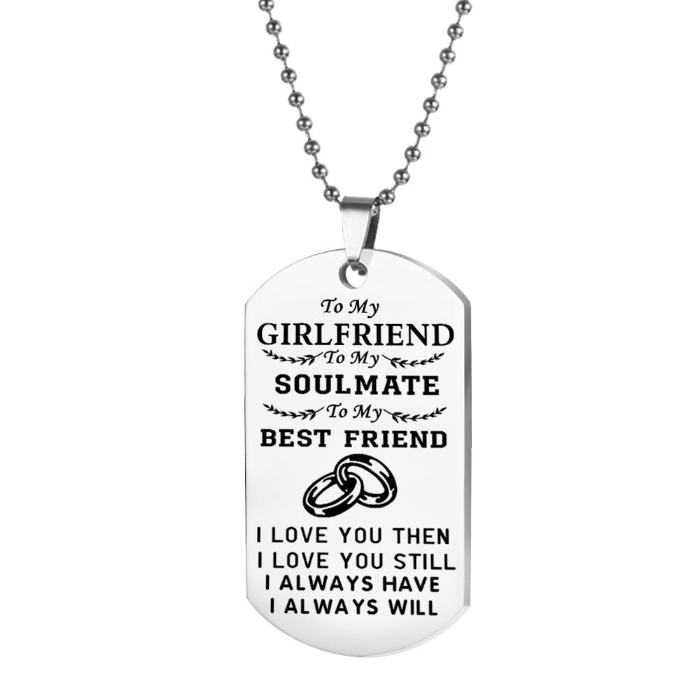Love Necklace Keychain TO MY HUSBAND WIFE To My Soulmate Best Friend Silver Tag Pendant Necklace Key Chains For Couples