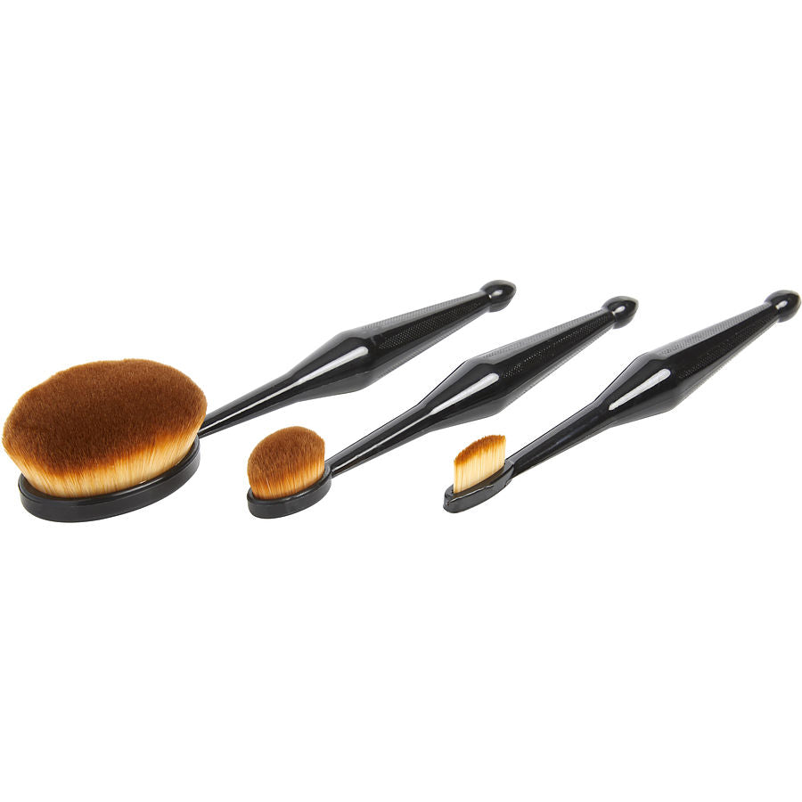 Qentissi Make Up Oval Brush Set: Small Straight Shaped Brush + Medium Oval Shaped Brush + Large Oval Shaped Brush 3pcs