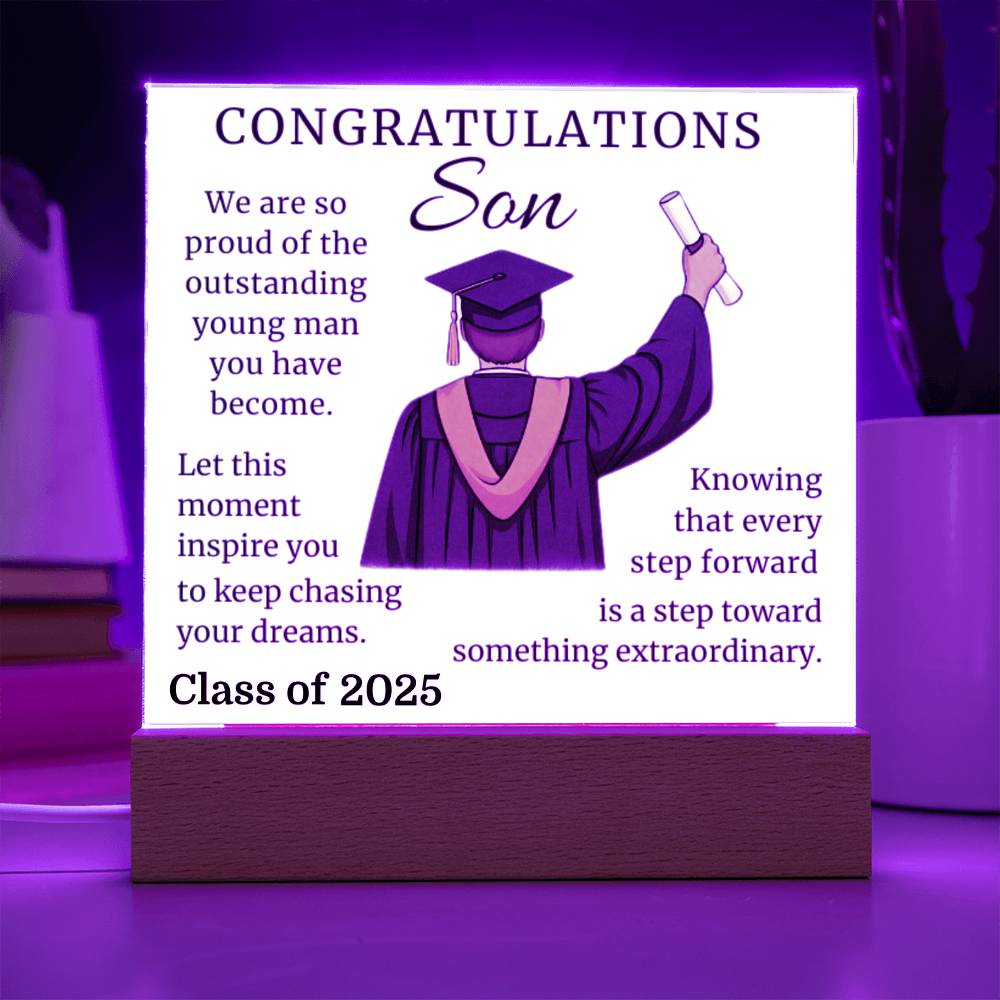 To Our Graduate Son – Onward & Upward-Printed Square Acrylic Plaque (personalize with year of graduation)