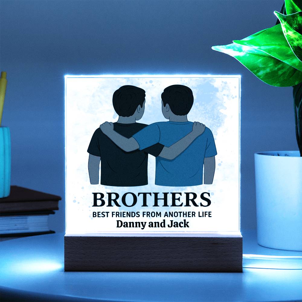 Brothers for Life – A Bond Beyond Blood-Printed Square Acrylic Plaque (personalize with names)