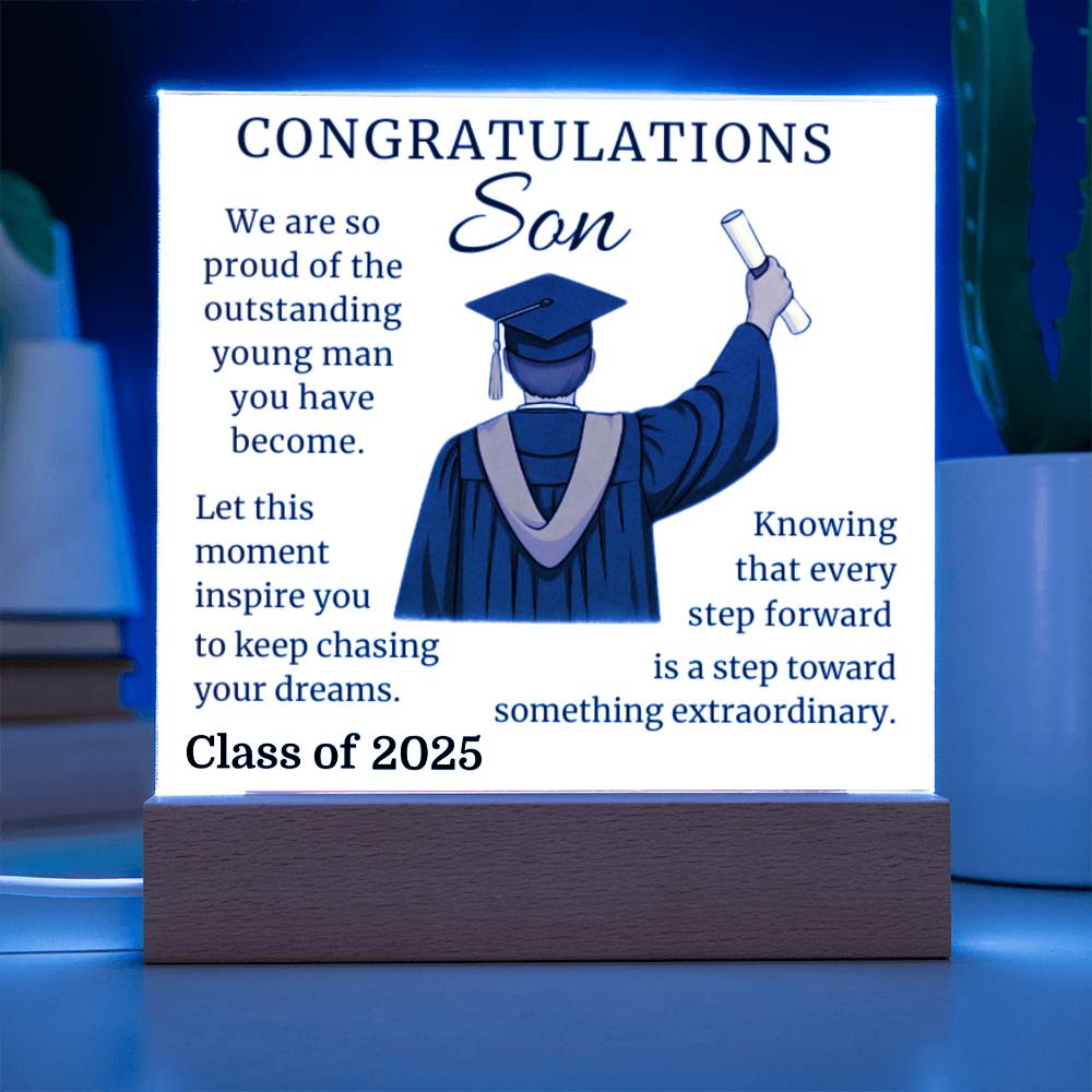 To Our Graduate Son – Onward & Upward-Printed Square Acrylic Plaque (personalize with year of graduation)
