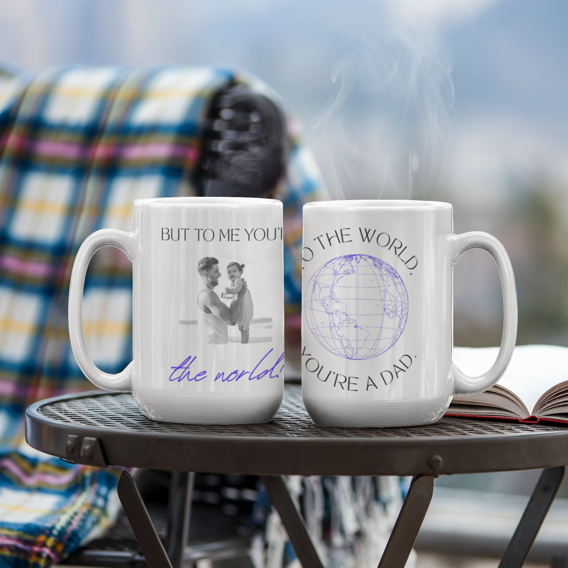 “My First Hero, My Whole World – Dad” Coffee Mug (personalize with photo)