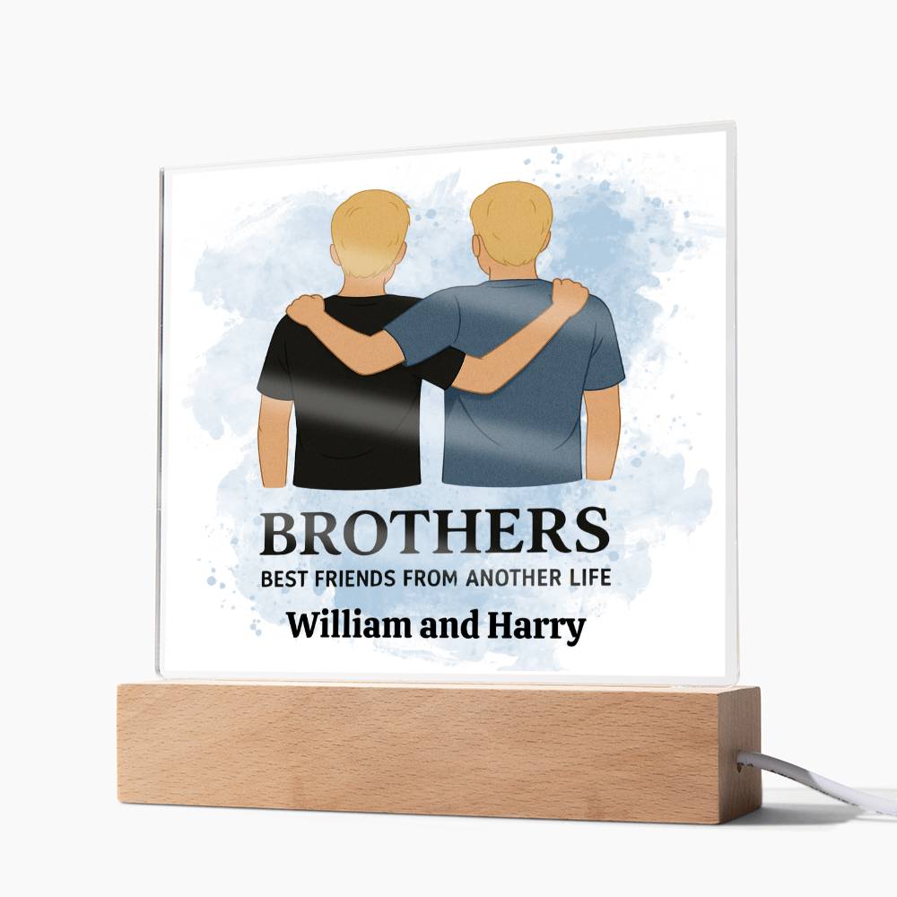 Brothers for Life – A Bond Beyond Blood-Printed Square Acrylic Plaque (personalize with names)