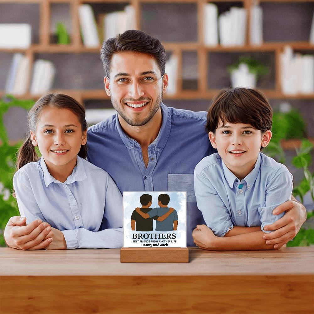 Brothers for Life – A Bond Beyond Blood-Printed Square Acrylic Plaque (personalize with names)