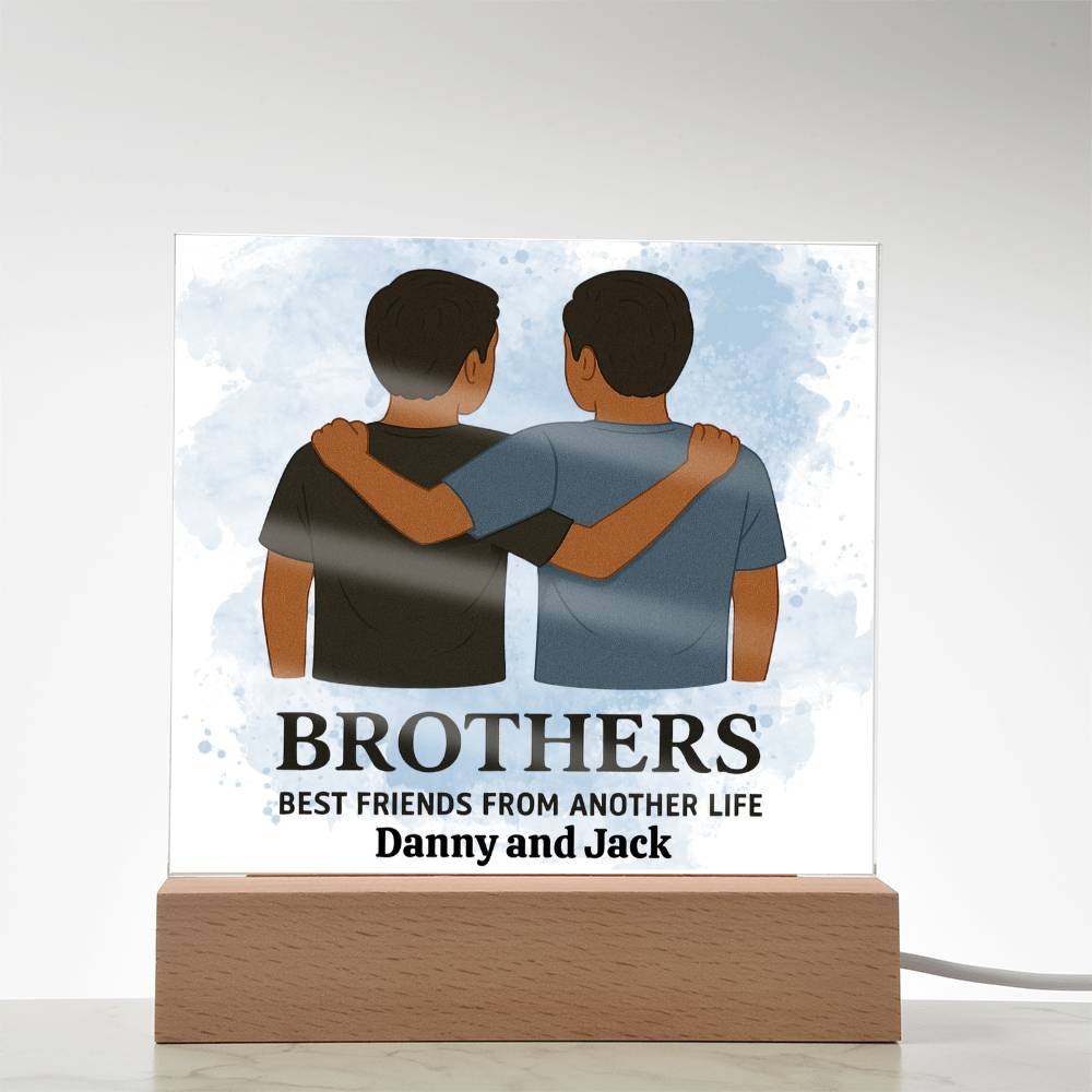 Brothers for Life – A Bond Beyond Blood-Printed Square Acrylic Plaque (personalize with names)
