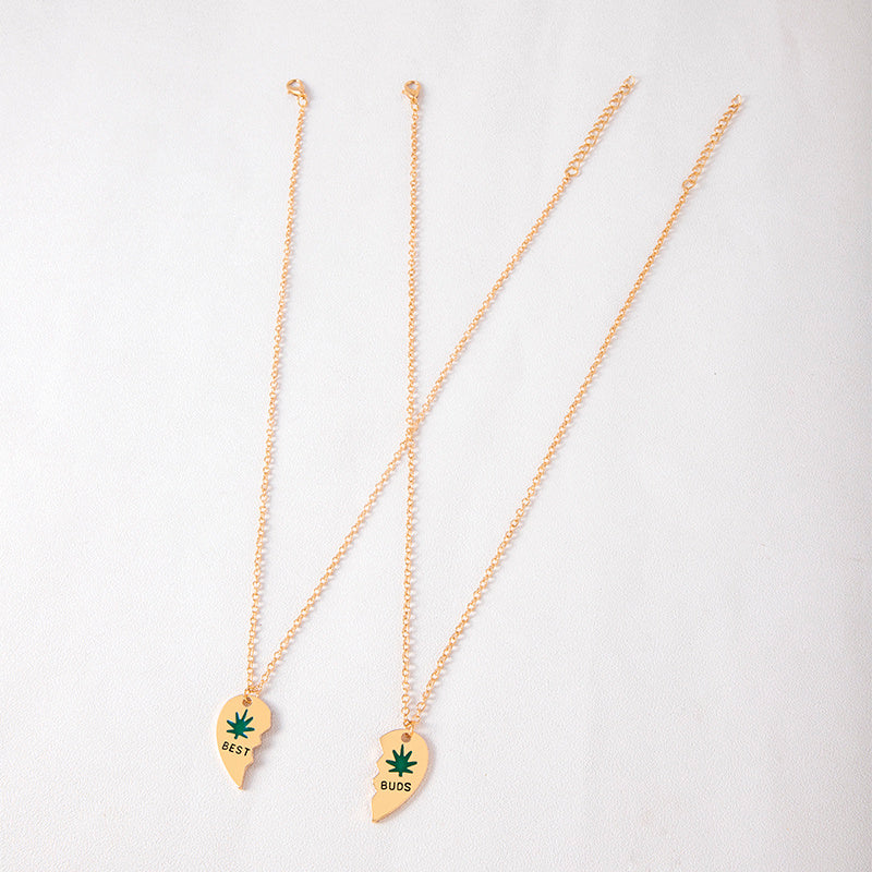 Leaves Best Friend Heart Pendant Necklace