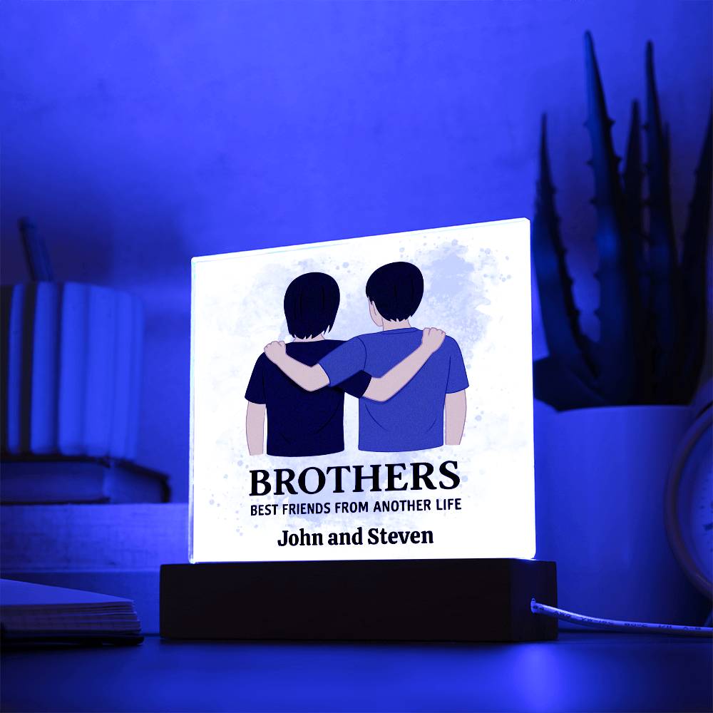 Brothers for Life – A Bond Beyond Blood-Printed Square Acrylic Plaque (personalize with names)