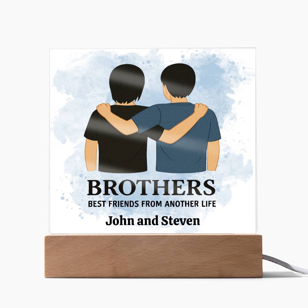 Brothers for Life – A Bond Beyond Blood-Printed Square Acrylic Plaque (personalize with names)
