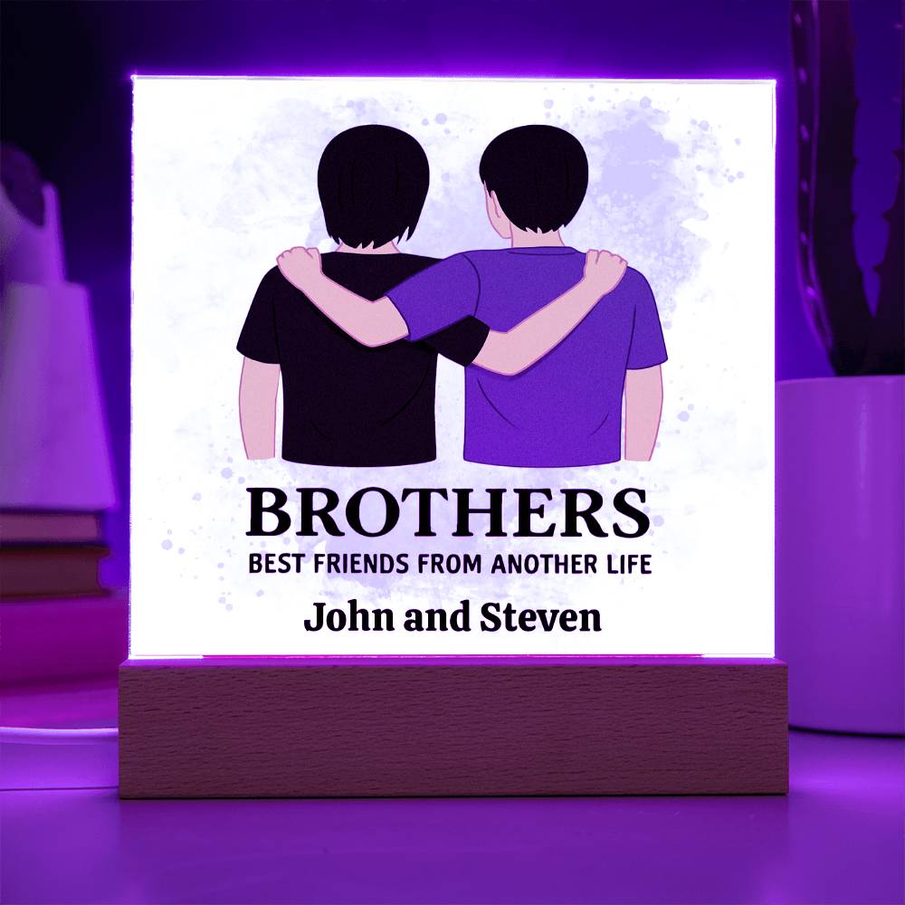 Brothers for Life – A Bond Beyond Blood-Printed Square Acrylic Plaque (personalize with names)