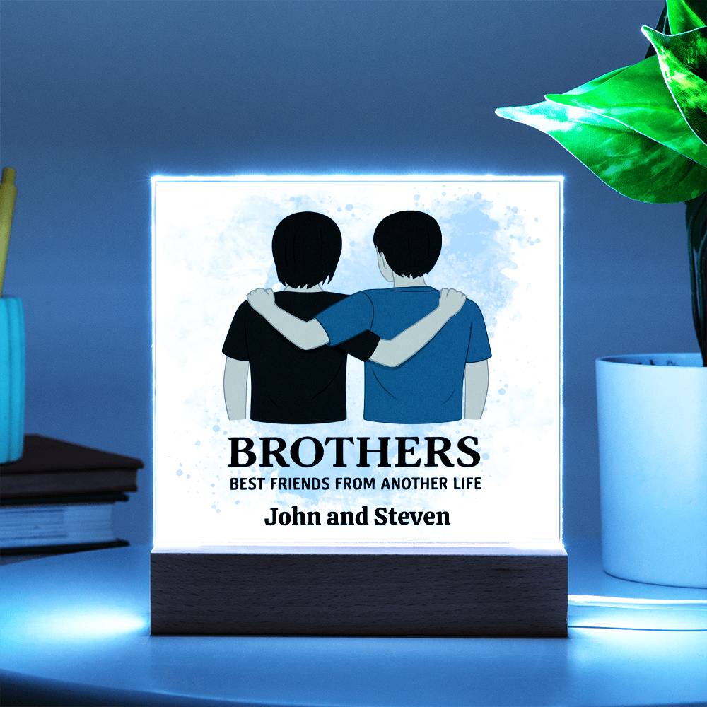 Brothers for Life – A Bond Beyond Blood-Printed Square Acrylic Plaque (personalize with names)