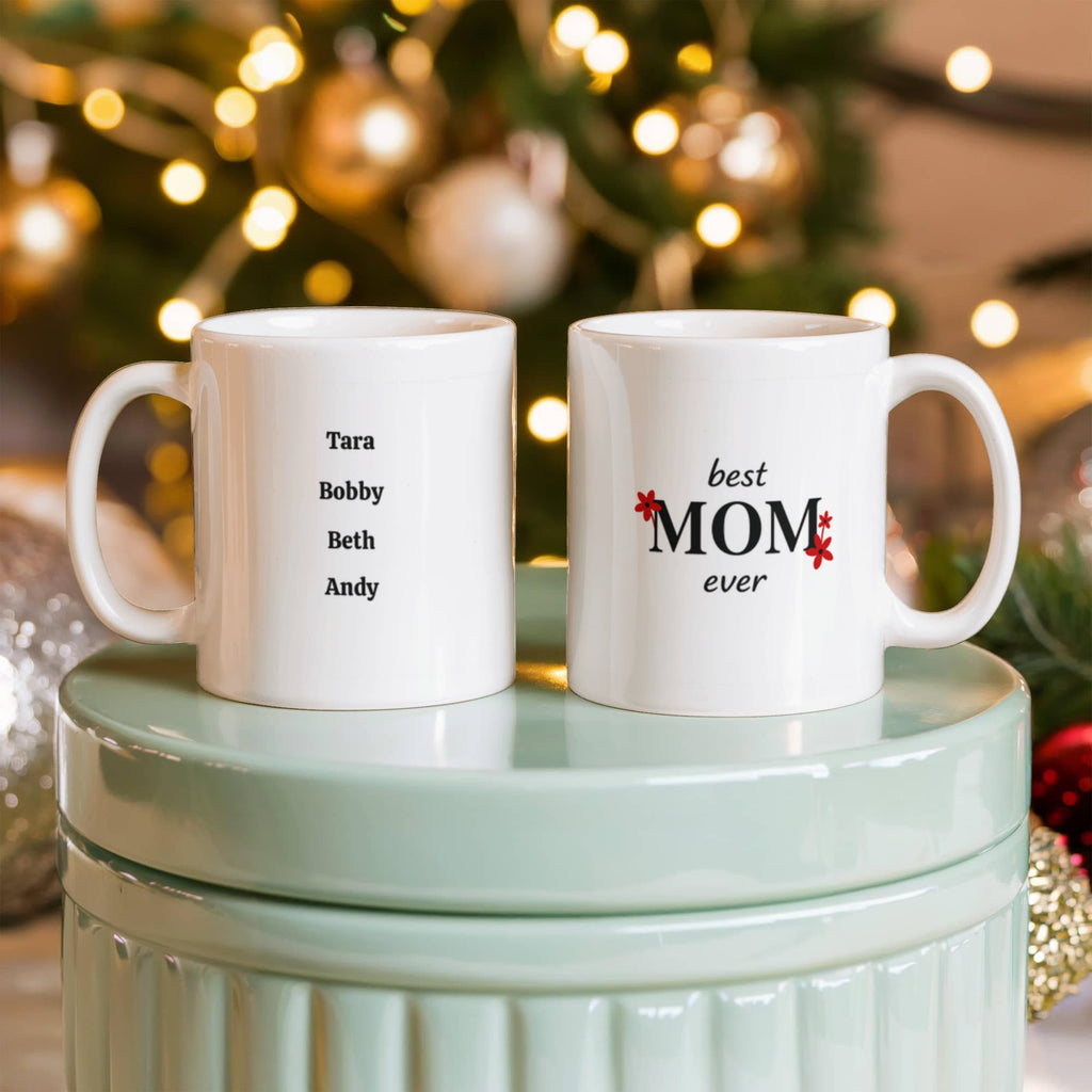 “Best Mom Ever” Floral Tribute Coffee Mug (personalize with children's names)