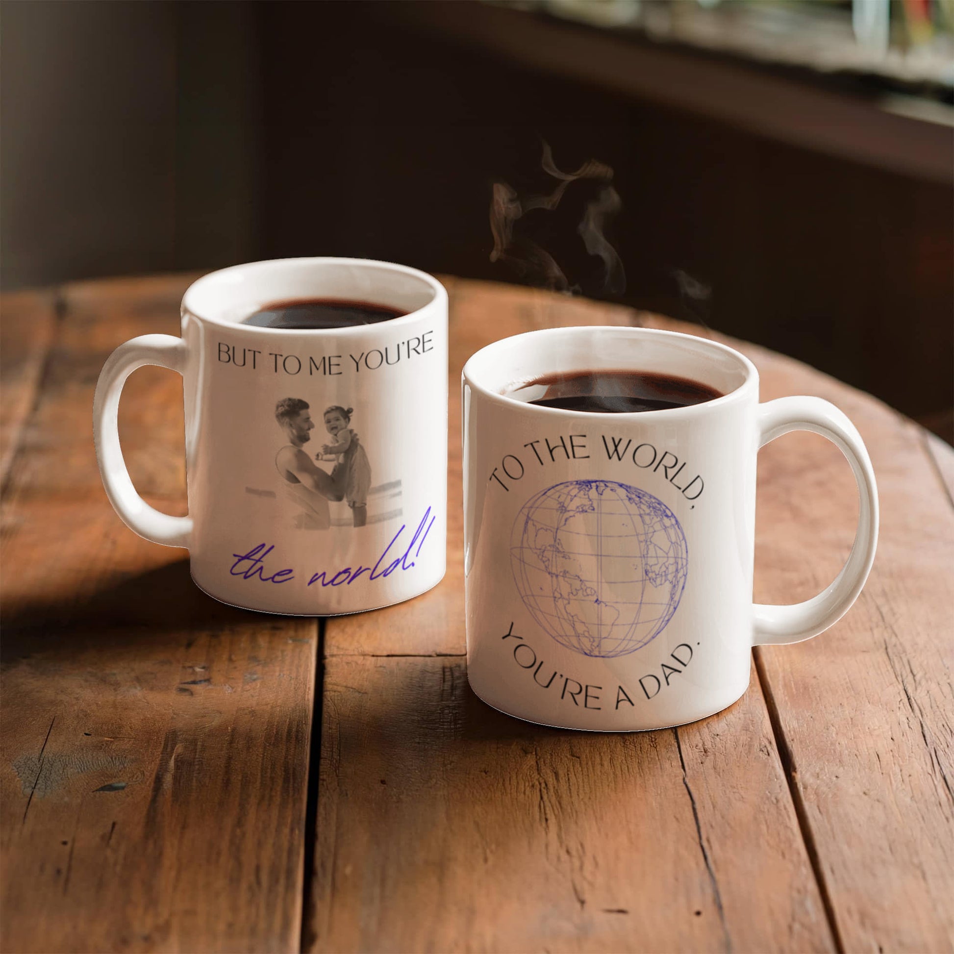 “My First Hero, My Whole World – Dad” Coffee Mug (personalize with photo)