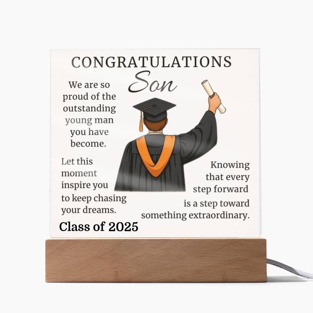 To Our Graduate Son – Onward & Upward-Printed Square Acrylic Plaque (personalize with year of graduation)