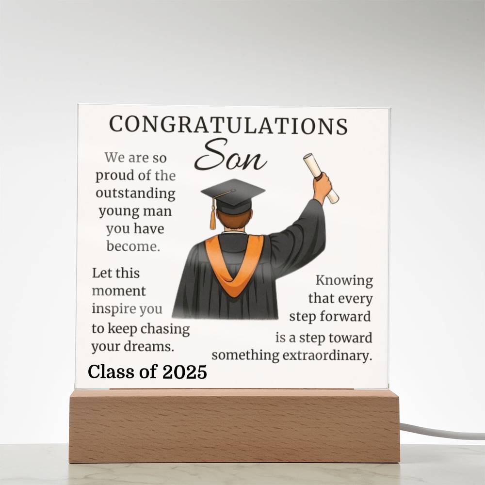 To Our Graduate Son – Onward & Upward-Printed Square Acrylic Plaque (personalize with year of graduation)