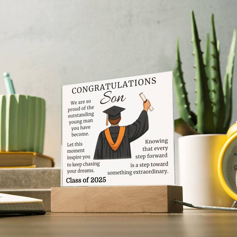 To Our Graduate Son – Onward & Upward-Printed Square Acrylic Plaque (personalize with year of graduation)