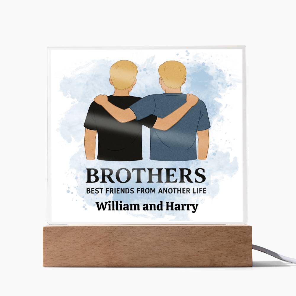 Brothers for Life – A Bond Beyond Blood-Printed Square Acrylic Plaque (personalize with names)
