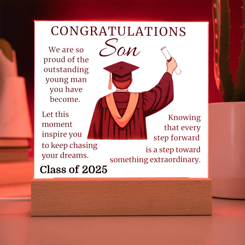 To Our Graduate Son – Onward & Upward-Printed Square Acrylic Plaque (personalize with year of graduation)