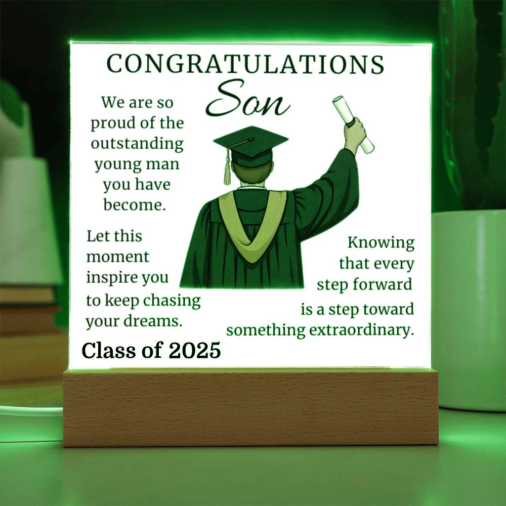 To Our Graduate Son – Onward & Upward-Printed Square Acrylic Plaque (personalize with year of graduation)