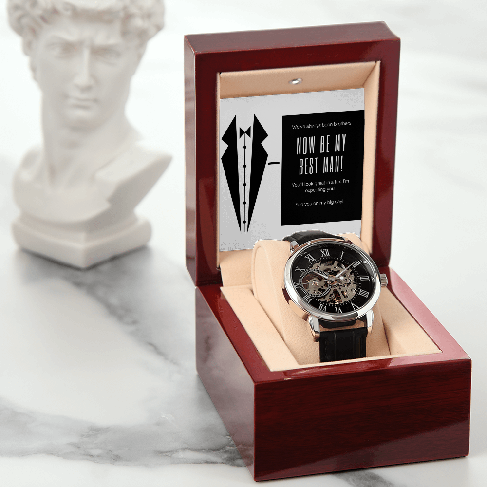Tux and Brotherhood: Best Man Call to Action-Men's Openwork Watch