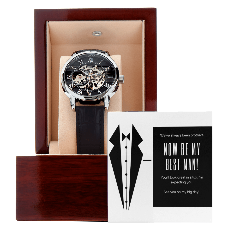 Tux and Brotherhood: Best Man Call to Action-Men's Openwork Watch