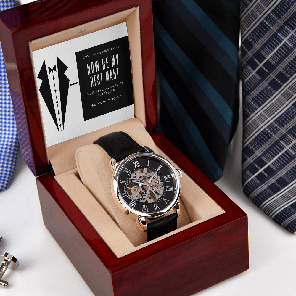 Tux and Brotherhood: Best Man Call to Action-Men's Openwork Watch