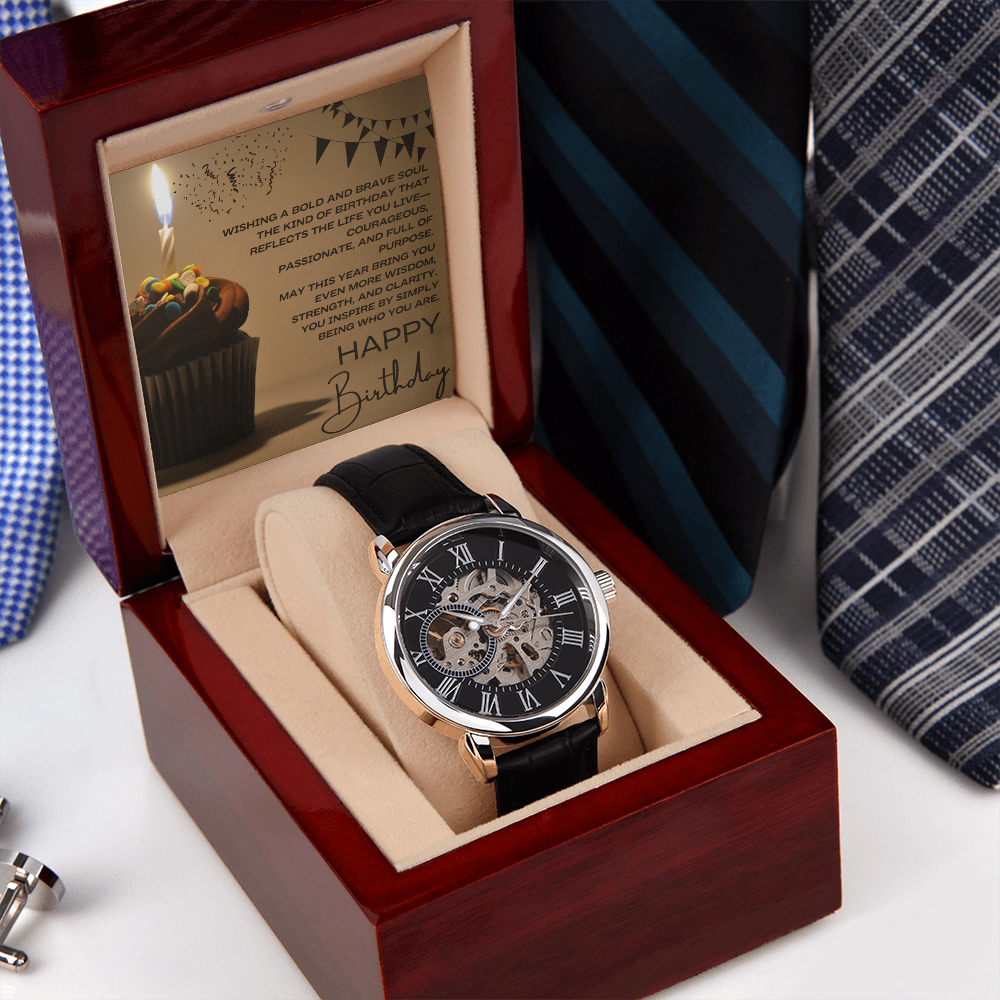 To a Man of Purpose: A Bold Birthday Wish-Men's Openwork Watch