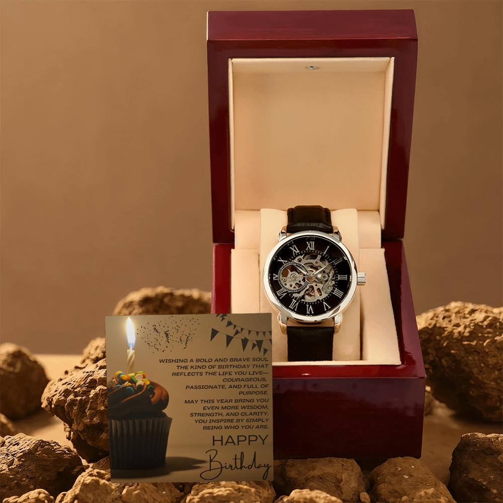 To a Man of Purpose: A Bold Birthday Wish-Men's Openwork Watch