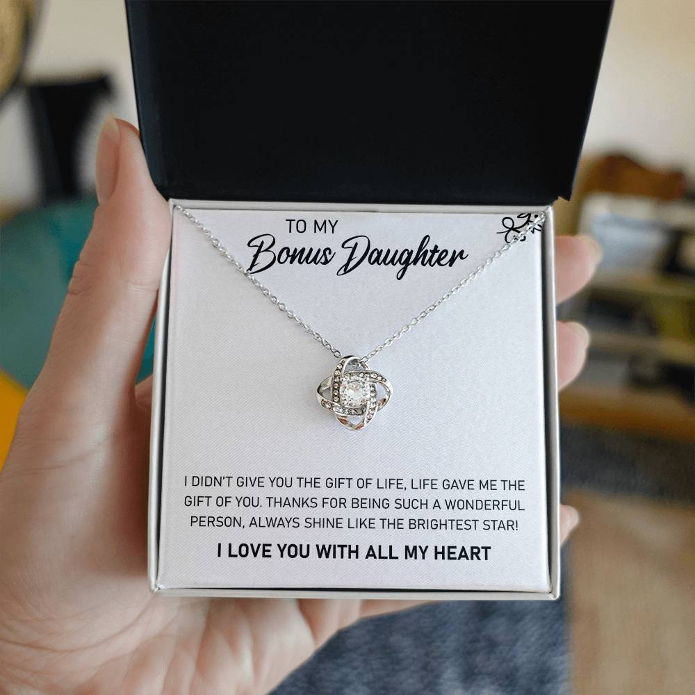 To My Bonus Daughter, Always Shine Like The Brightest Star-Love Knot Necklace