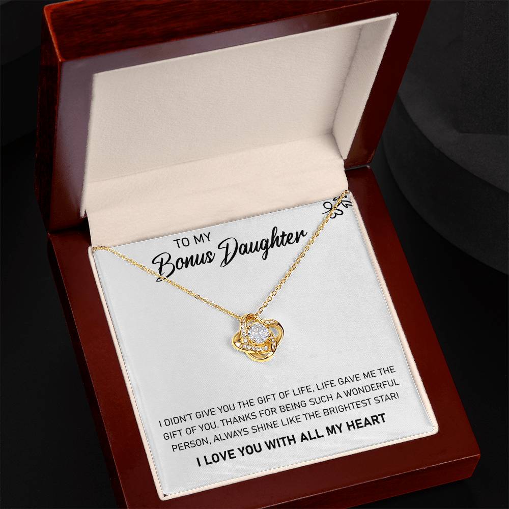 To My Bonus Daughter, Always Shine Like The Brightest Star-Love Knot Necklace