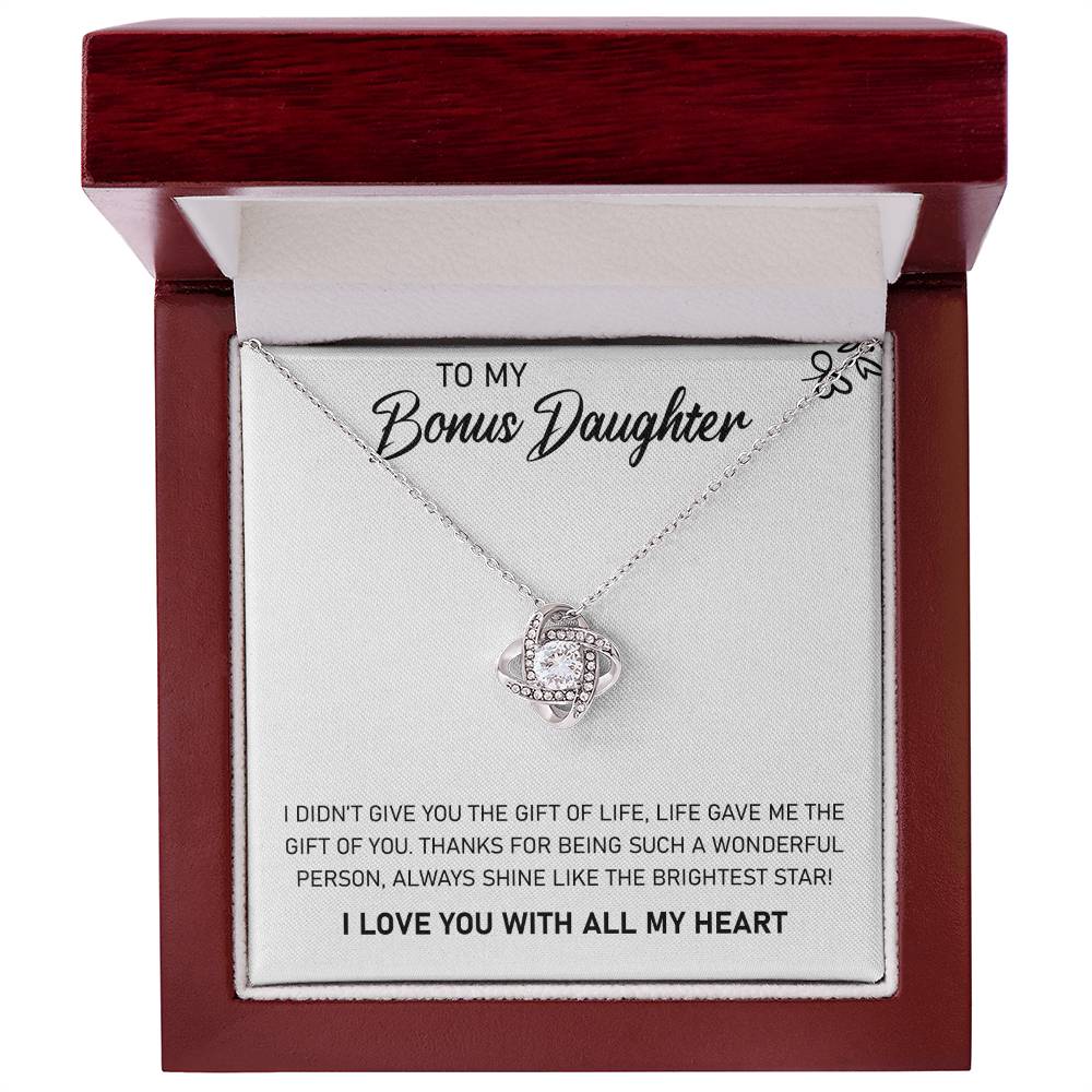 To My Bonus Daughter, Always Shine Like The Brightest Star-Love Knot Necklace