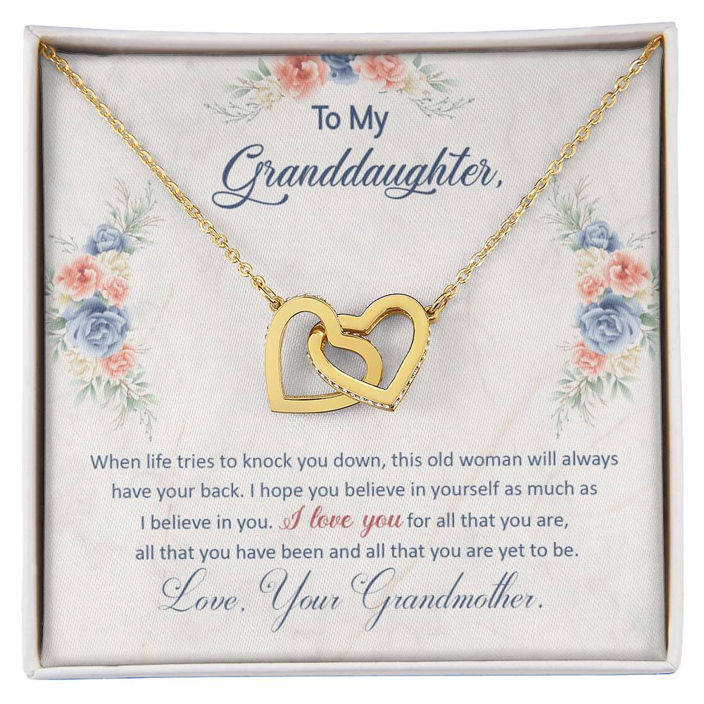 To My Granddaughter, This Old Woman Will Always Have Your Back-Interlocking Hearts Necklace