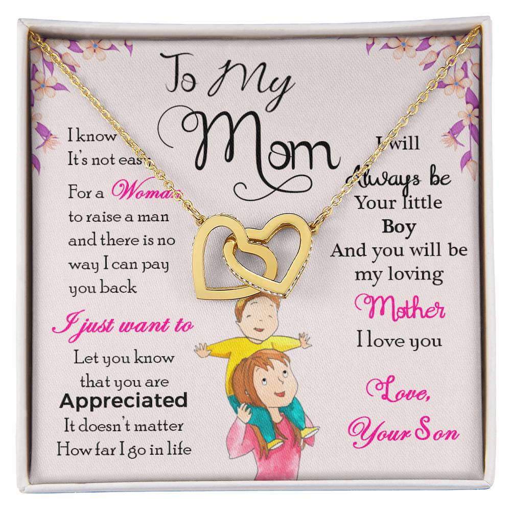 To My Mom, I Will Always Be Your Little Boy-Interlocking Hearts Necklace