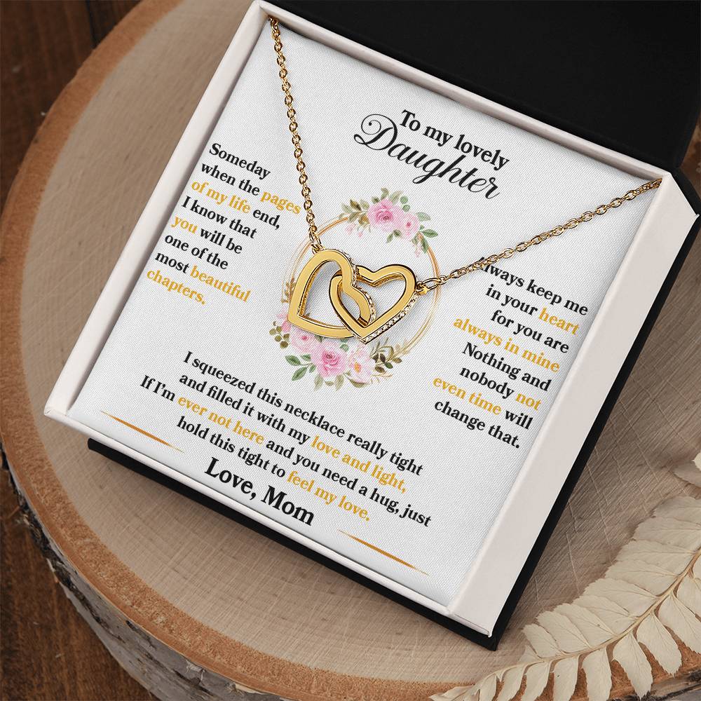 To My Lovely Daughter, Hold This Tight To Feel My Love-Interlocking Hearts Necklace