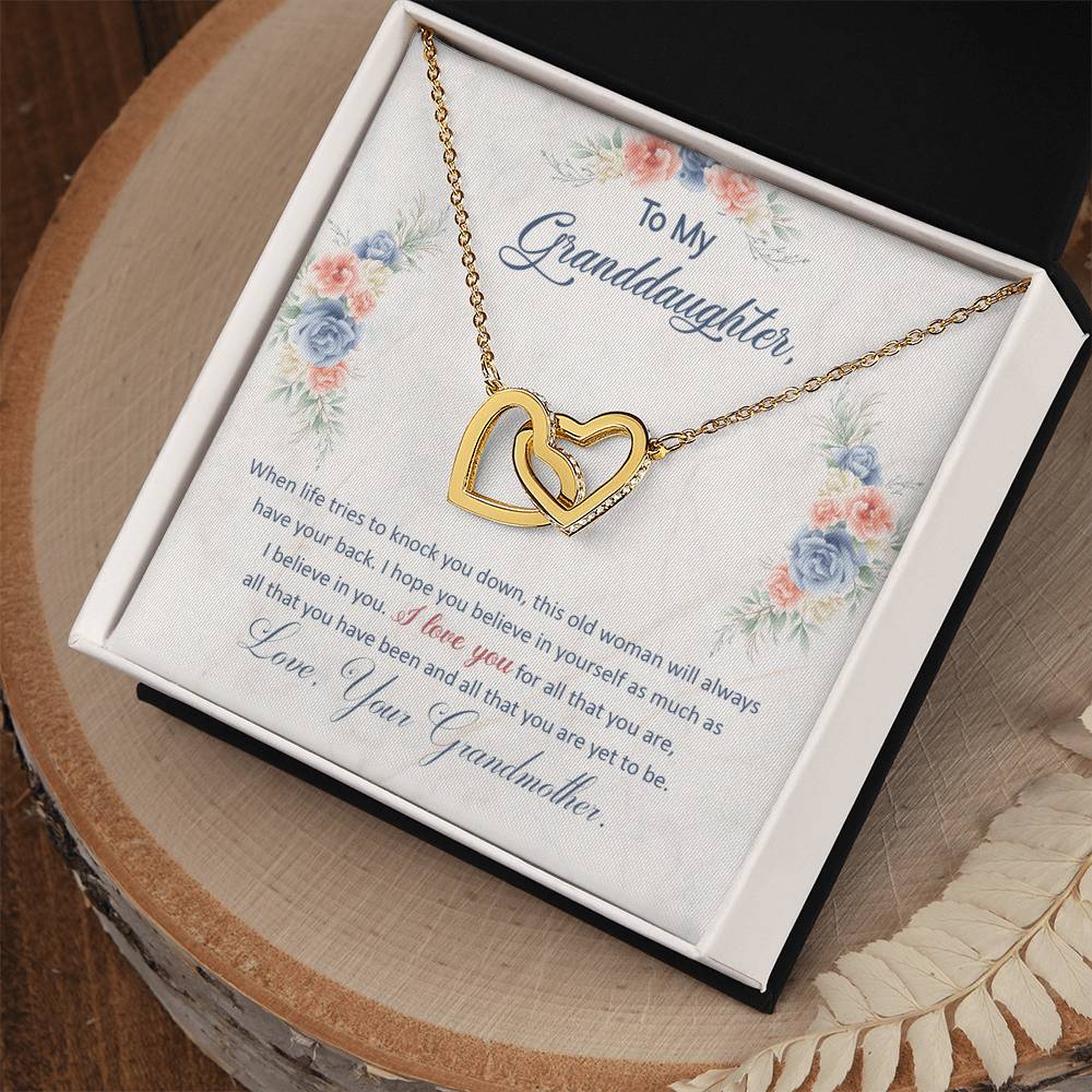 To My Granddaughter, This Old Woman Will Always Have Your Back-Interlocking Hearts Necklace