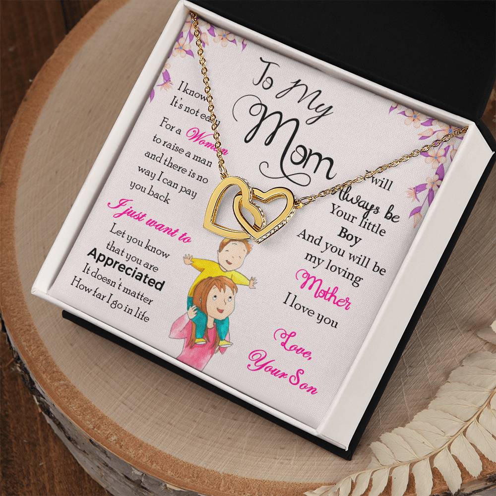 To My Mom, I Will Always Be Your Little Boy-Interlocking Hearts Necklace