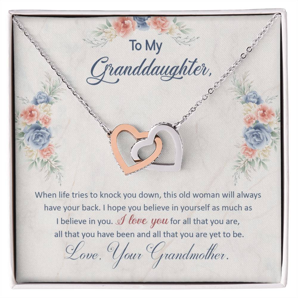 To My Granddaughter, This Old Woman Will Always Have Your Back-Interlocking Hearts Necklace