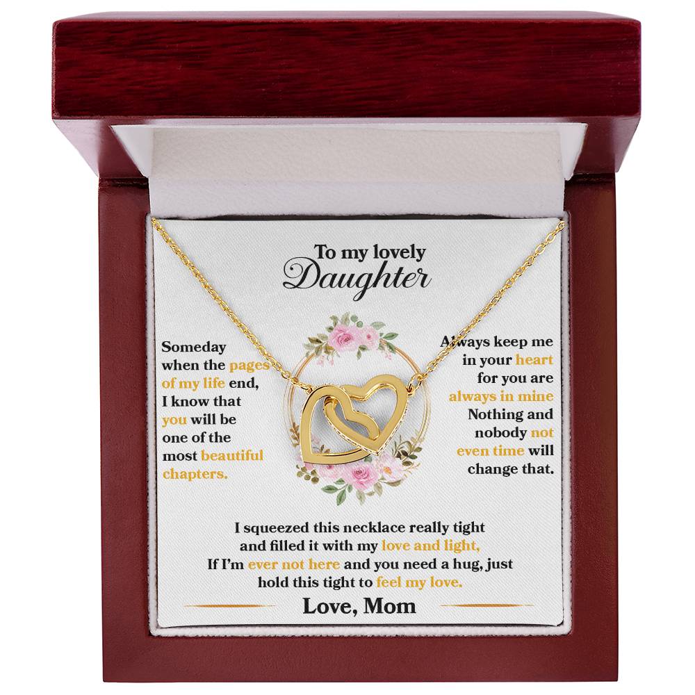 To My Lovely Daughter, Hold This Tight To Feel My Love-Interlocking Hearts Necklace