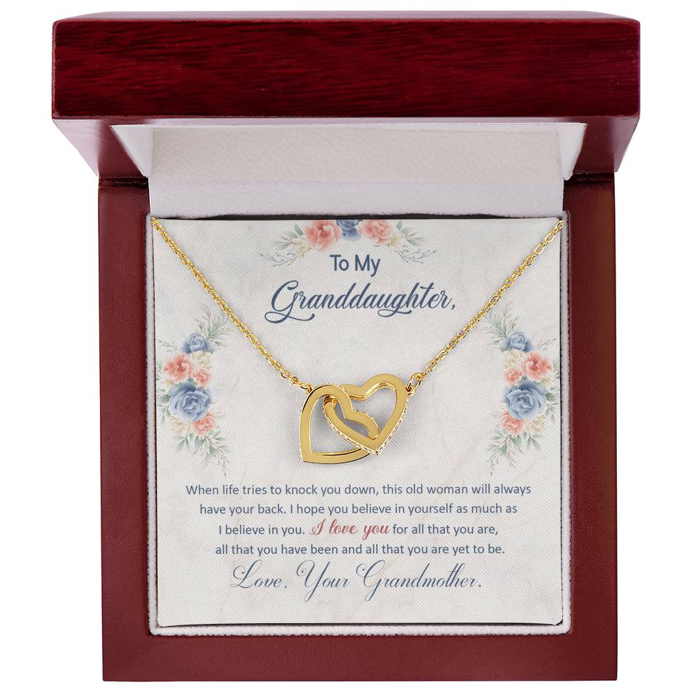 To My Granddaughter, This Old Woman Will Always Have Your Back-Interlocking Hearts Necklace
