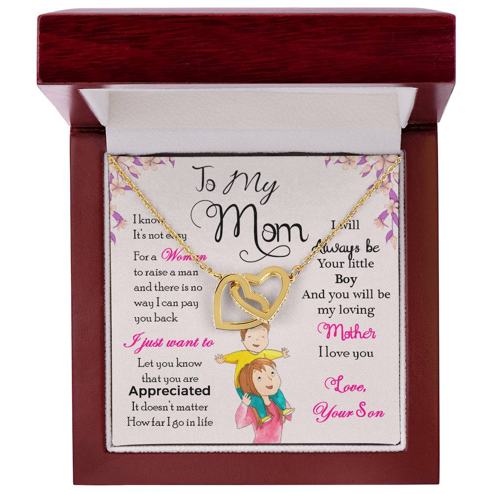 To My Mom, I Will Always Be Your Little Boy-Interlocking Hearts Necklace