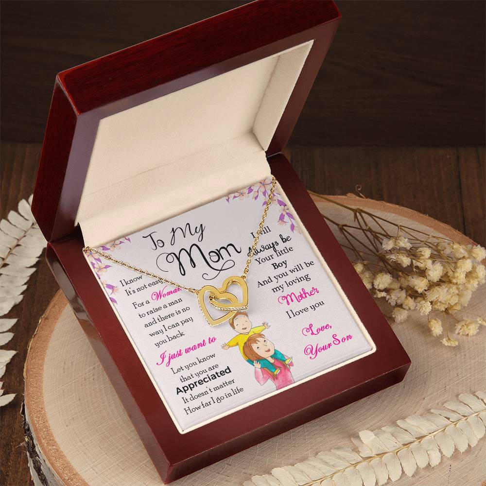 To My Mom, I Will Always Be Your Little Boy-Interlocking Hearts Necklace