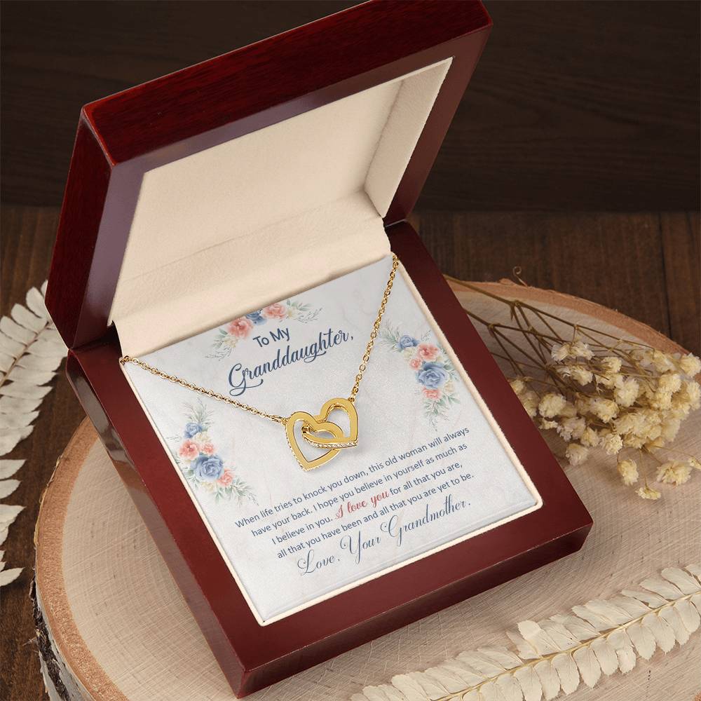 To My Granddaughter, This Old Woman Will Always Have Your Back-Interlocking Hearts Necklace