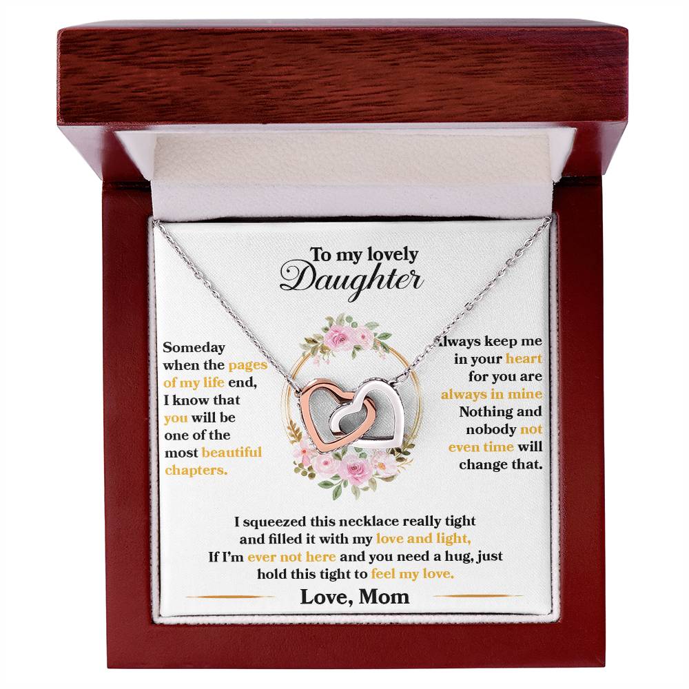 To My Lovely Daughter, Hold This Tight To Feel My Love-Interlocking Hearts Necklace