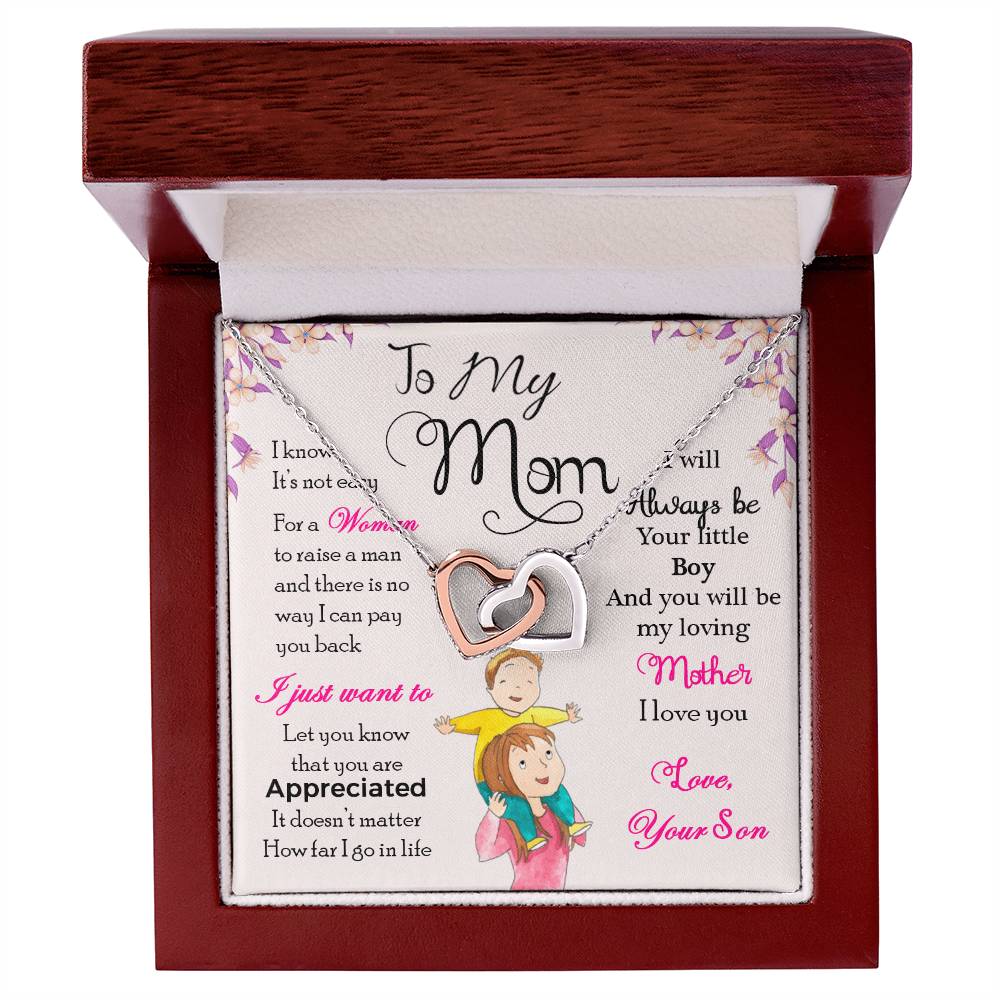 To My Mom, I Will Always Be Your Little Boy-Interlocking Hearts Necklace