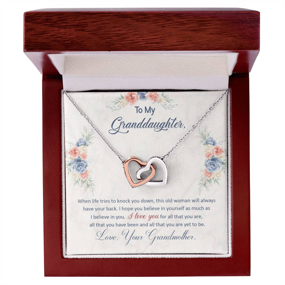 To My Granddaughter, This Old Woman Will Always Have Your Back-Interlocking Hearts Necklace