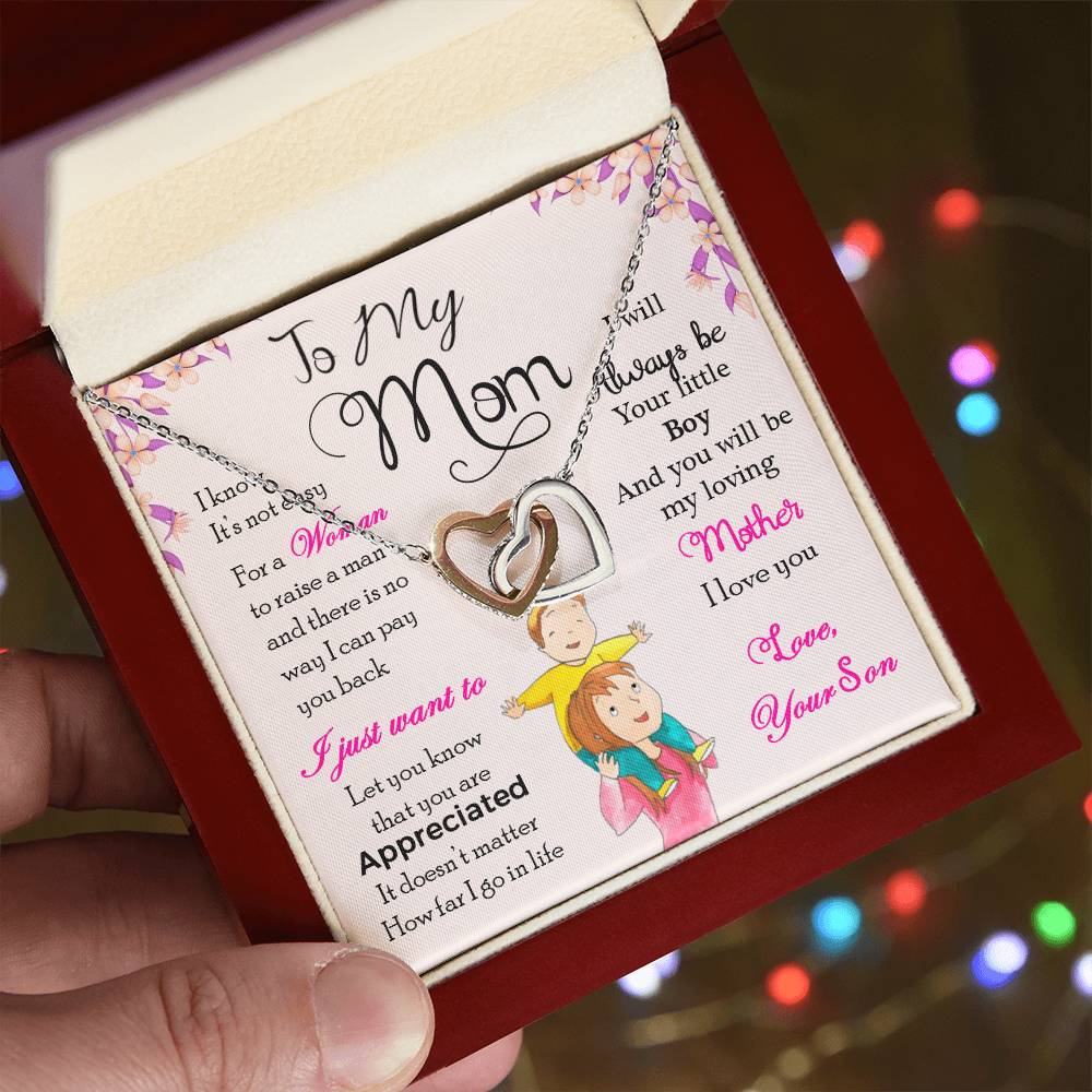 To My Mom, I Will Always Be Your Little Boy-Interlocking Hearts Necklace