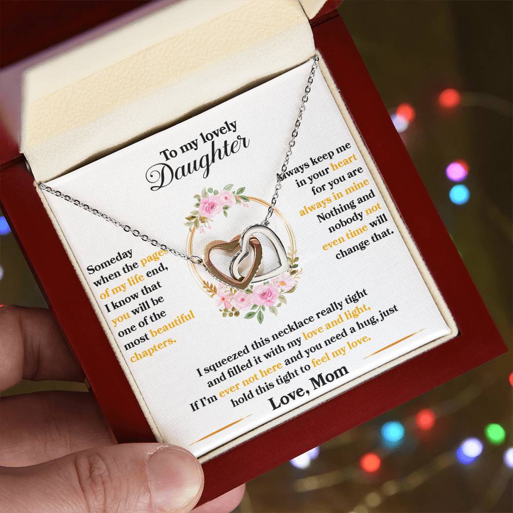 To My Lovely Daughter, Hold This Tight To Feel My Love-Interlocking Hearts Necklace