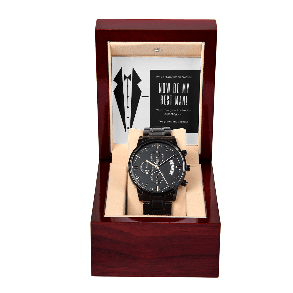 Tux and Brotherhood: Best Man Call to Action-Black Chronograph Watch