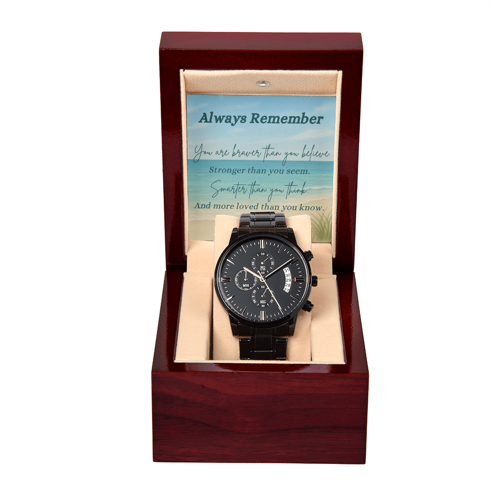 A Shoreline of Strength: Words to Carry with You-Black Chronograph Watch